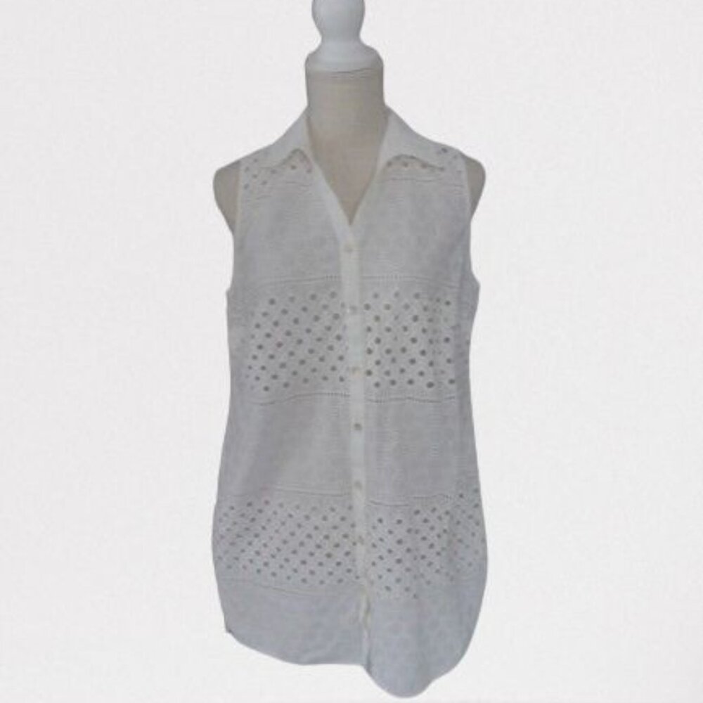 NWT CHICO'S WHITE EYELET CUT OUTS COVER UP DRESS SIZE 1  MEDIUM